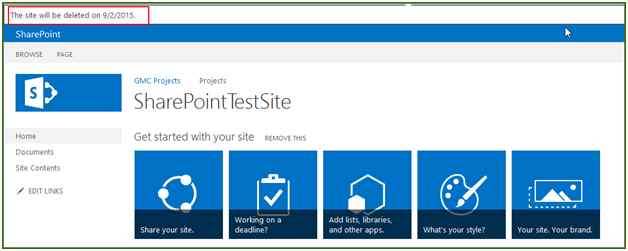 Notification result at time of site deletion